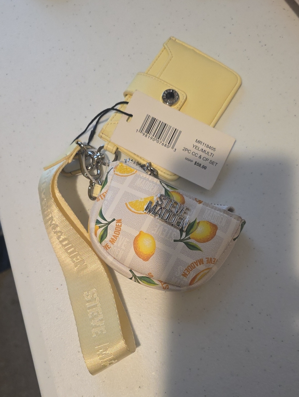 Steve Madden Lemon Print Mini Wristlet Set in Yellow and White